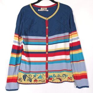 IVKO Woman Handwritten Emotions Striped Cardigan Sweater 100% Cotton Size MEDIUM